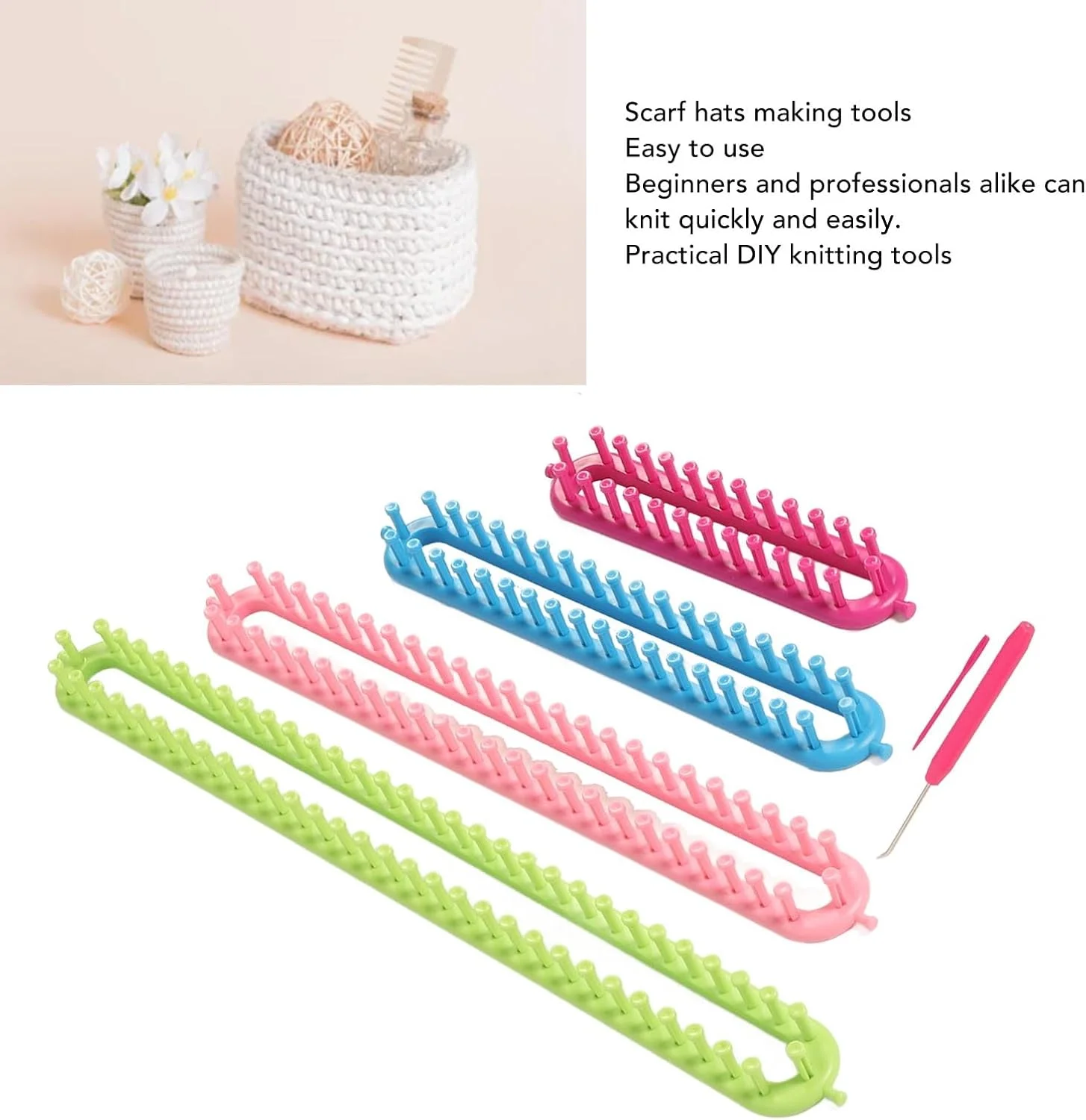 ست بافتنی بلند Cryfokt، کیت مستطیلی سبک وزن با سوزن قلاب، ابزار بافتنی DIY، دستگاه های بافندگی ABS برای بافتنی، شال، کلاه، جوراب، ابزار ساخت دستکش
