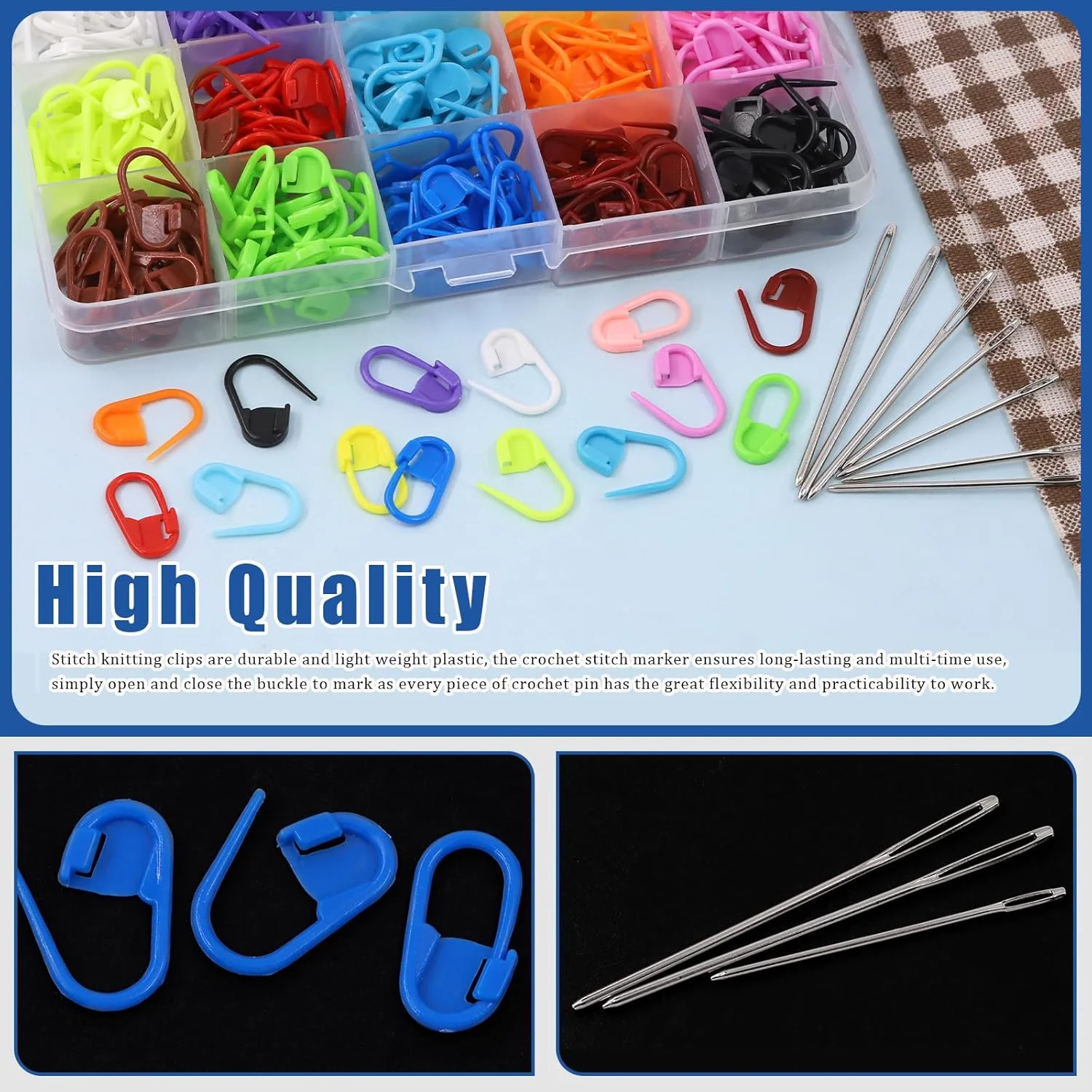 Glarks 316 عددی نشانگرهای بخیه 15 رنگ، گیره قفل بخیه نشانگرهای بافندگی رنگارنگ گیره های قلاب بافی با 15 عدد سوزن خیاطی نوک تیز چشم بزرگ برای قلاب بافی و بافندگی