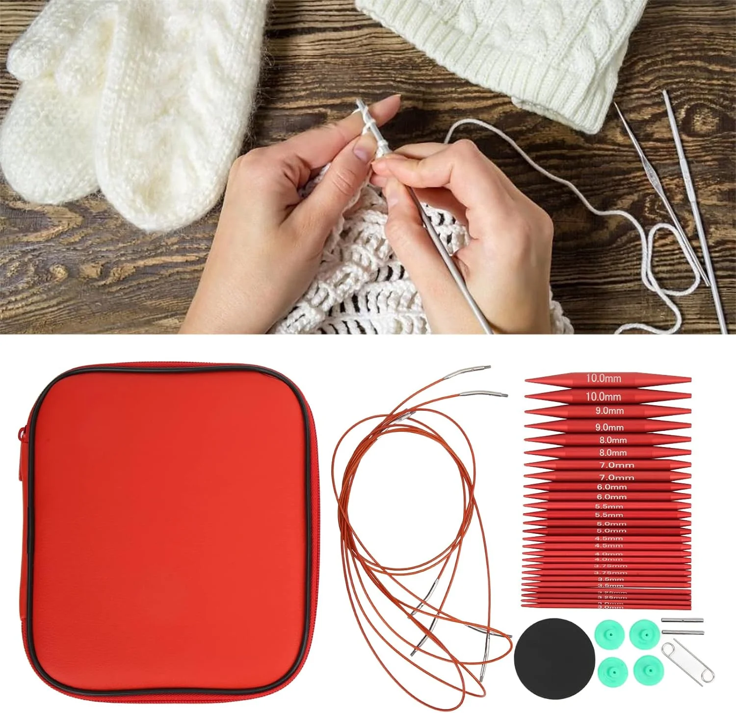 ست میل بافتنی GUPE، قلاب بافی دایره ای قابل تعویض، متنوع، رنگ های روشن، شکل دوست داشتنی، ارگونومیک، عالی برای مبتدیان و افراد با تجربه