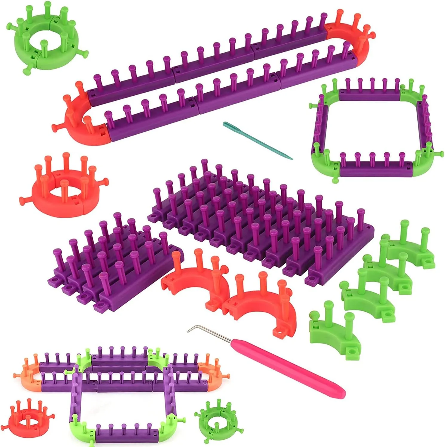 ست بافتنی لوم KASTWAVE - مجموعه انعطاف پذیر قابل تنظیم با تخته های مربعی و گرد، قلاب و سوزن - ابزار کاردستی DIY برای مبتدیان