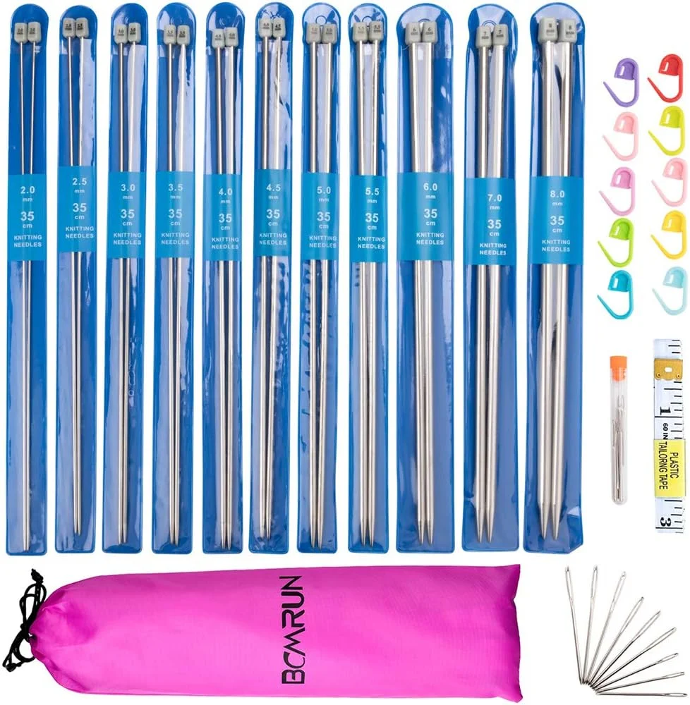 ست سوزن بافتنی تک سر استیل BCMRUN، 22 عددی، 2.0mm (B) - 8mm (طول)، (11 جفت، 11 سایز، 36 سانتی متر) به همراه سوزن های خیاطی با سوراخ بزرگ (36 سانتی متر) ست سوزن بافتنی تک سر استیل BCMRUN، 22 عددی، 2.0mm (B) - 8mm (طول)، (11 جفت، 11 سایز، 36 سانتی متر) به همراه سوزن های خیاطی با سوراخ بزرگ (36 سانتی متر)