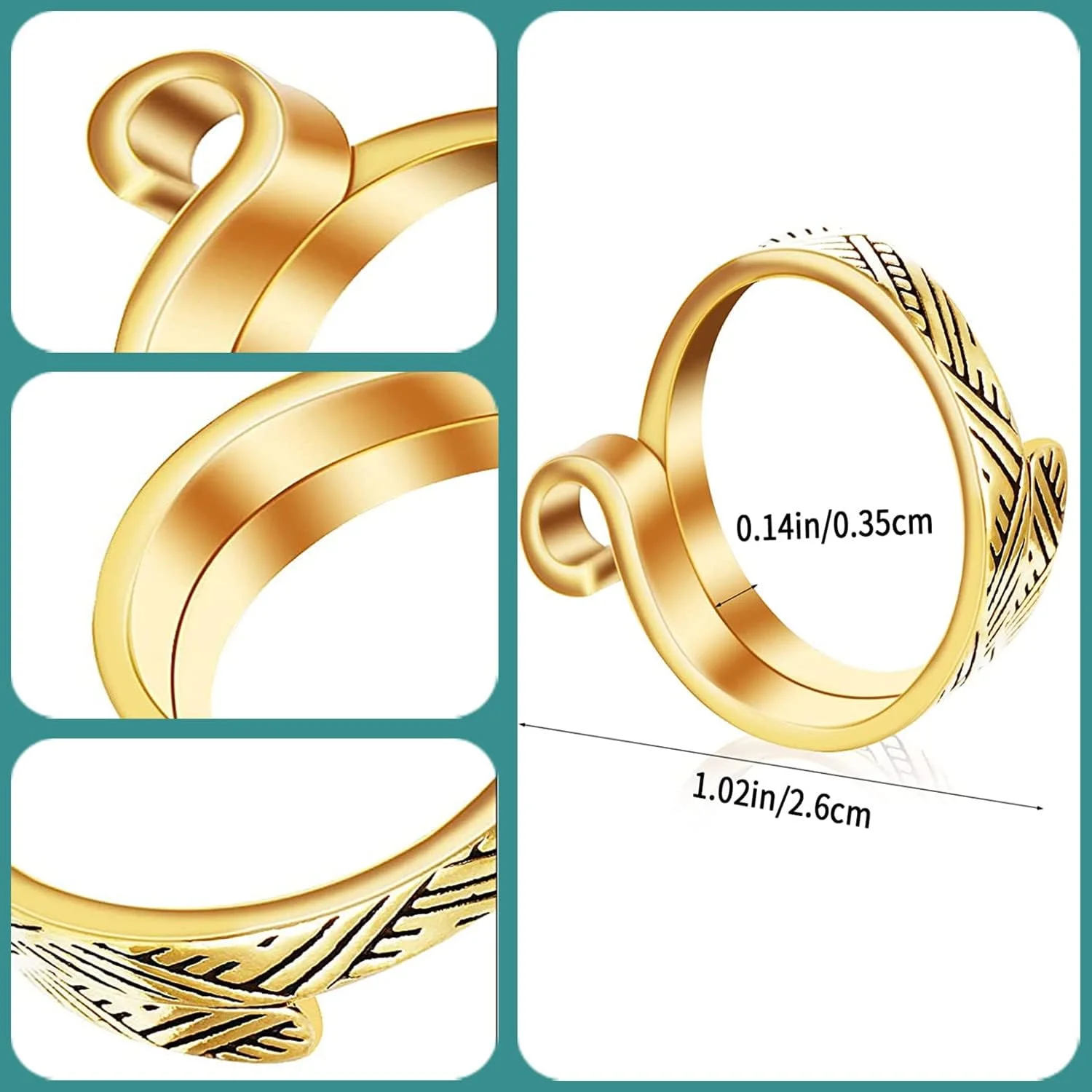 حلقه بافتنی و قلاب بافی 6 عددی، حلقه قلاب بافی قابل تنظیم، حلقه بافتنی بافته شده، راهنمای نخ، نگهدارنده انگشت، ابزار لوازم جانبی صنایع دستی بافتنی برای هدیه مادر مادربزرگ - 3 طلایی و 3 نقره ای