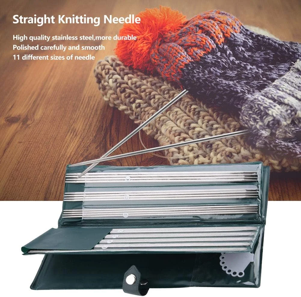 وال فرانت مجموعه سوزن بافتنی دو سر صاف در سایزهای مختلف 25 و 36 سانتی‌متری، مناسب برای بافت ژاکت، 44 عددی (25 سانتی‌متری)