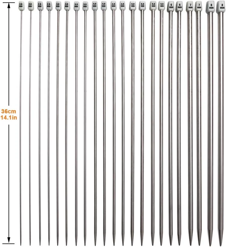 ست سوزن بافتنی تک سر استیل BCMRUN، 22 عددی، 2.0mm (B) - 8mm (طول)، (11 جفت، 11 سایز، 36 سانتی متر) به همراه سوزن های خیاطی با سوراخ بزرگ (36 سانتی متر) ست سوزن بافتنی تک سر استیل BCMRUN، 22 عددی، 2.0mm (B) - 8mm (طول)، (11 جفت، 11 سایز، 36 سانتی متر) به همراه سوزن های خیاطی با سوراخ بزرگ (36 سانتی متر)