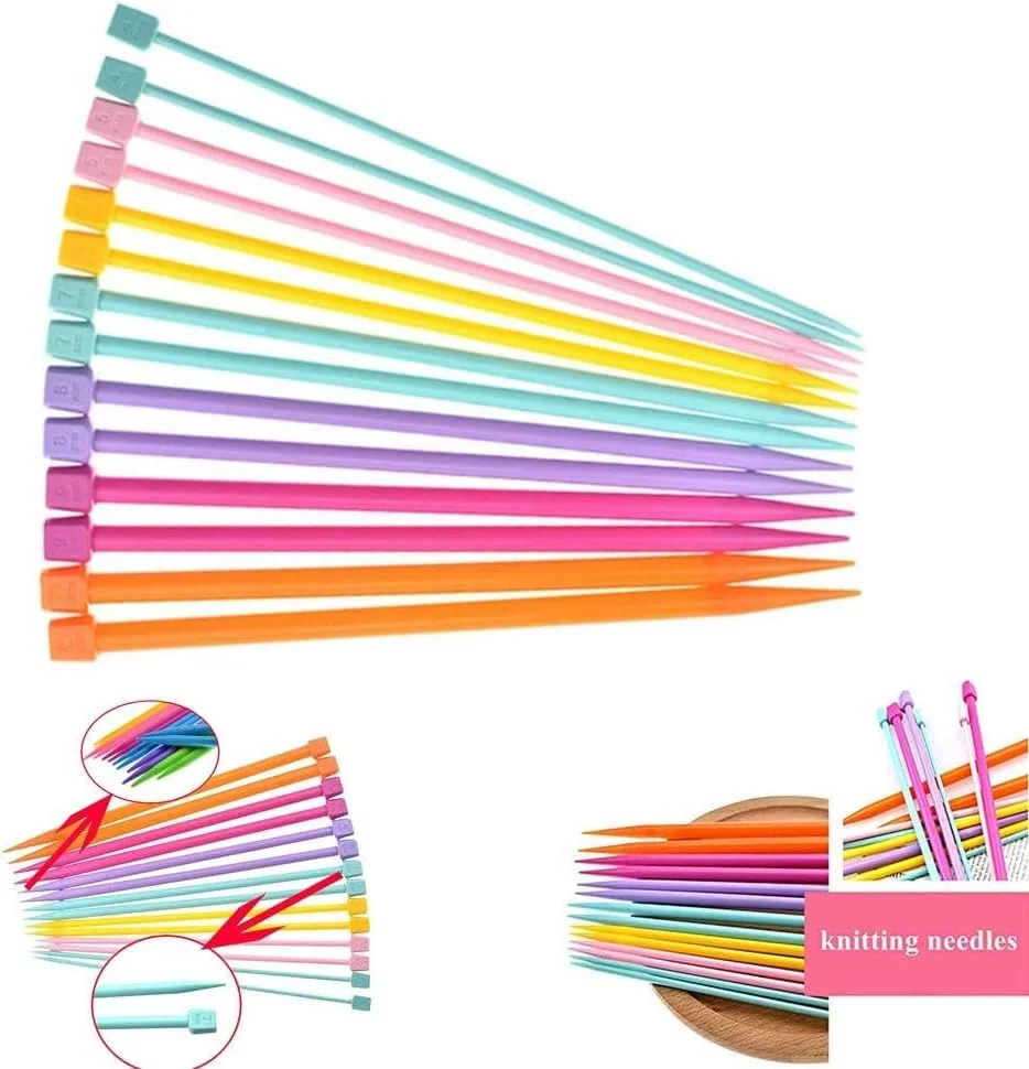 ست میل بافتنی پلاستیکی KASTWAVE، ابزار بافتنی نخ DIY، 7 سایز (4-10 میلی متر)، 14 عدد، چند رنگ، مستقیم، سبک وزن، راحت، ایده آل برای مبتدیان و بافندگان با تجربه