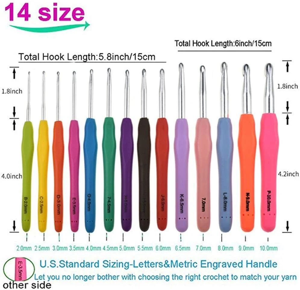 ست میل بافتنی صاف Volwco با کیف (14 تکه، 2mm/B - 10mm/N)