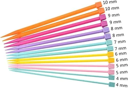ست میل بافتنی پلاستیکی KASTWAVE، ابزار بافتنی نخ DIY، 7 سایز (4-10 میلی متر)، 14 عدد، چند رنگ، مستقیم، سبک وزن، راحت، ایده آل برای مبتدیان و بافندگان با تجربه