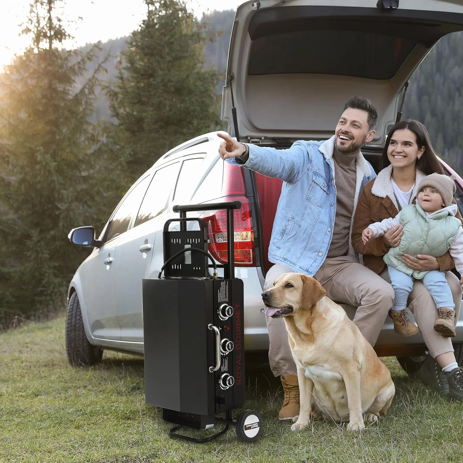 گریل گازی رویال گورمت مدل PD3001 با 3 مشعل، پایه تاشو، گریل قابل حمل 23 اینچی با میز جانبی و مساحت پخت 314 اینچ مربع برای کمپینگ، گردش، حیاط خلوت و پاسیو، مشکی