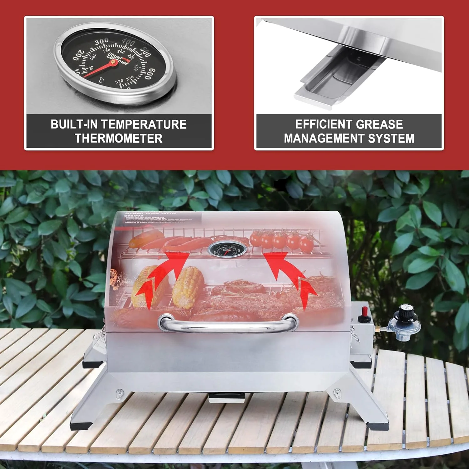 گریل استیل قابل حمل رویال گورمت مدل GT1001، گریل گازی رومیزی BBQ با قدرت 10000 BTU با پایه های تاشو و درب قفل شونده، مناسب کمپینگ در فضای باز، عرشه و مهمانی های کنار خودرو، نقره ای گریل استیل قابل حمل رویال گورمت مدل GT1001، گریل گازی رومیزی BBQ با قدرت 10000 BTU با پایه های تاشو و درب قفل شونده، مناسب کمپینگ در فضای باز، عرشه و مهمانی های کنار خودرو، نقره ای