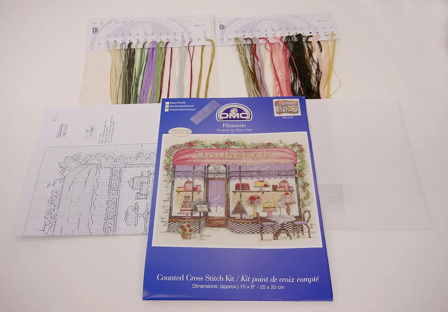 کیت کیک فروشی DMC، شامل پارچه آیدا 14 کانت سفید رنگین کمانی، نخ گلدوزی، سوزن و دستورالعمل