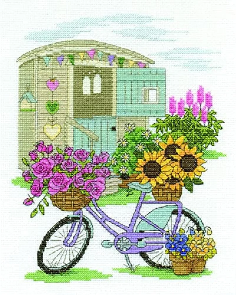 کیت گلدوزی طرح دوچرخه گلدار DMC، سایز 14، چند رنگ، 21.59x30.48x0.63 سانتی متر