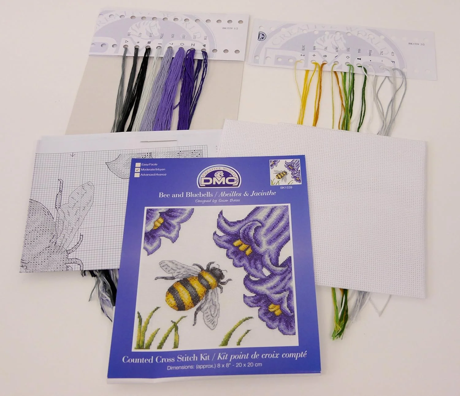 کیت گلدوزی DMC طرح زنبور و گل‌های استکانی، 14 شمارش، چند رنگ، 17.78x21.59x0.63 سانتی‌متر