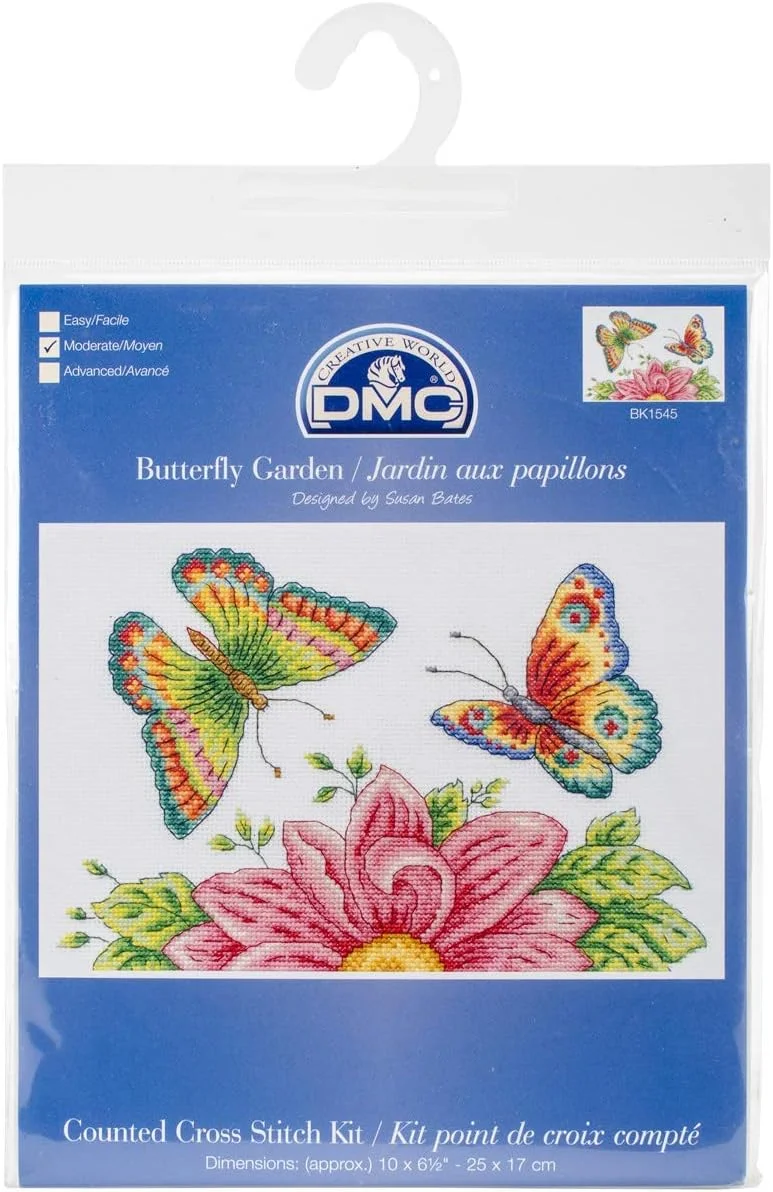 کیت گلدوزی طرح باغ پروانه DMC با پارچه آیدا 14 کانت، رنگارنگ، 17.78x21.59x0.63 سانتی متر