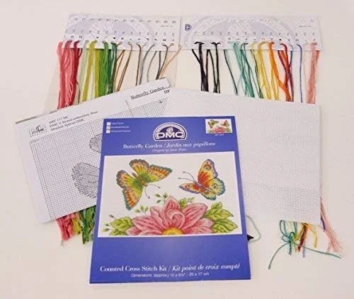 کیت گلدوزی طرح باغ پروانه DMC با پارچه آیدا 14 کانت، رنگارنگ، 17.78x21.59x0.63 سانتی متر
