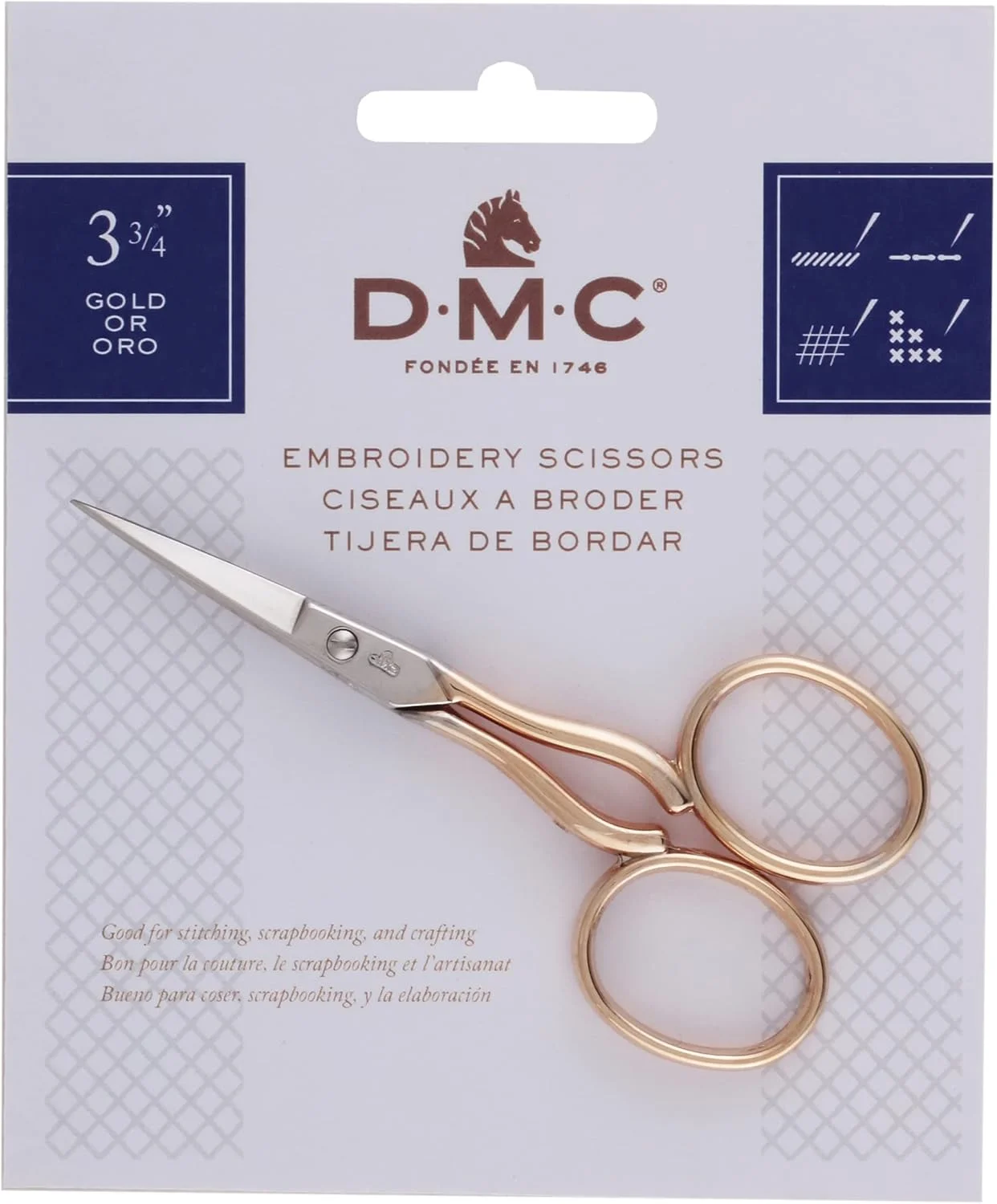 قیچی گلدوزی DMC مدل 6123/3، سایز 3-3/4 اینچ، طلایی/نقره ای