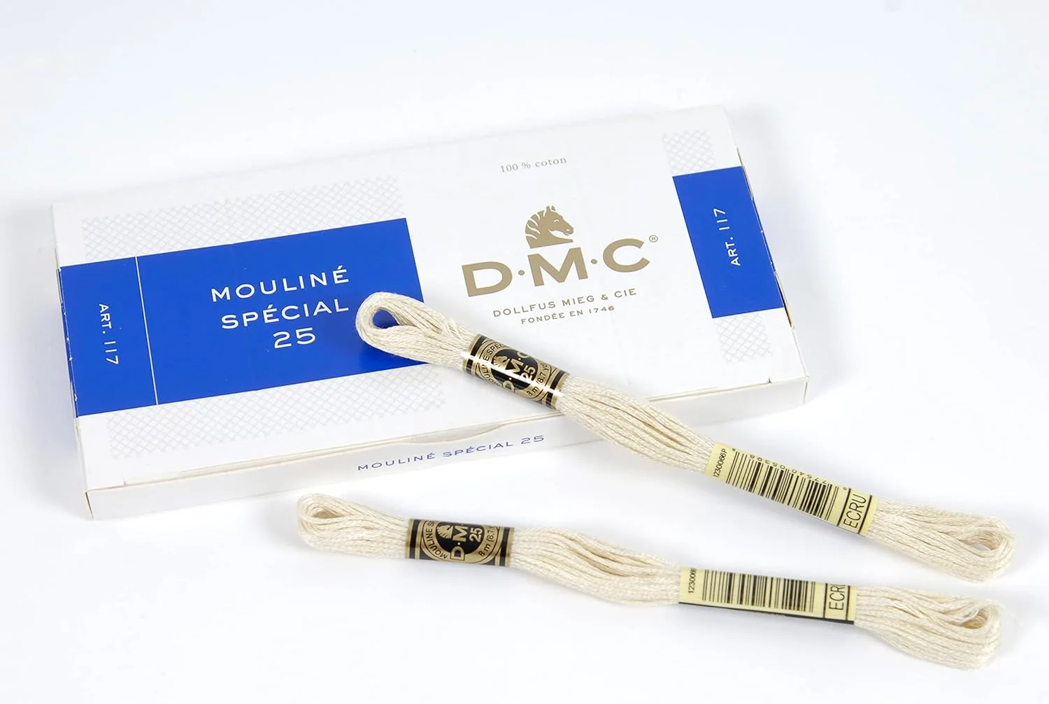 نخ DMC پنبه دوزی 6 رشته ای 8.7 یاردی رنگ اکرو کد 117-ECRU (بسته 12 عددی)