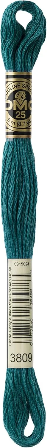 نخ گلدوزی DMC 117-3809، نخ پنبه‌ای استرندد مولینه شش رشته، فیروزه‌ای بسیار تیره، 8.7 یارد