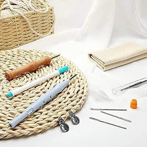 کیت سوزن پانچ نخ فرش قابل تنظیم KASTWAVE، قلم گلدوزی دسته چوبی، حلقه های گلدوزی، قیچی، سوزن نخ کن و پارچه سوزن پانچ - کیت شروع DIY عالی