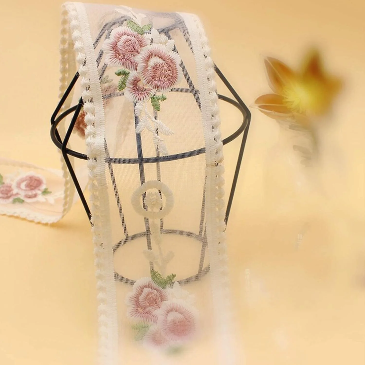 روبان توری ظریف با طرح گل رز، روبان گلدوزی پنبه ای نرم برای عروسی، لوازم صنایع دستی قدیمی، خیاطی DIY، بسته بندی هدیه، لوازم جانبی مو، دکوراسیون منزل (10 یارد)