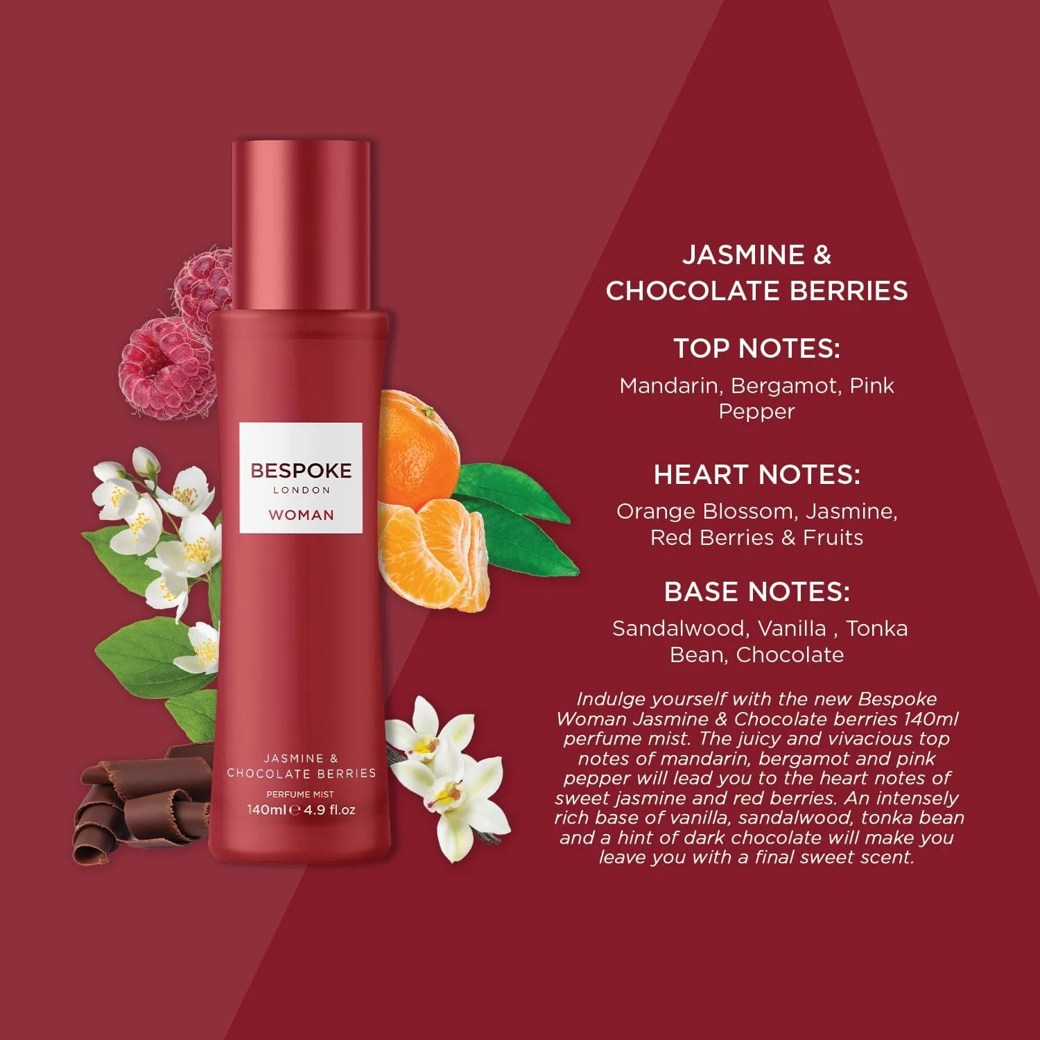 بادی میست زنانه سفارشی Jasmine & Chocolate Berries برای زنان | بادی میست با رایحه ماندگار 140 میلی لیتر بادی میست زنانه سفارشی Jasmine & Chocolate Berries برای زنان | بادی میست با رایحه ماندگار 140 میلی لیتر