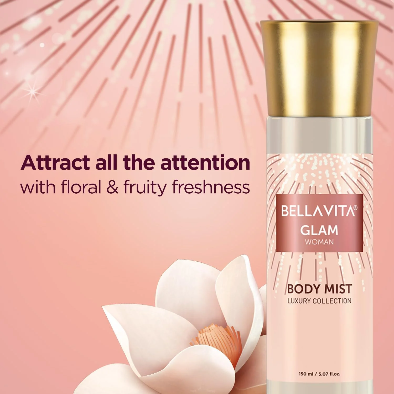 اسپری خوشبو کننده بدن زنانه Bella Vita Luxury Glam، عطر گلی و یاس با ماندگاری طولانی، 150 میلی لیتر اسپری خوشبو کننده بدن زنانه Bella Vita Luxury Glam، عطر گلی و یاس با ماندگاری طولانی، 150 میلی لیتر
