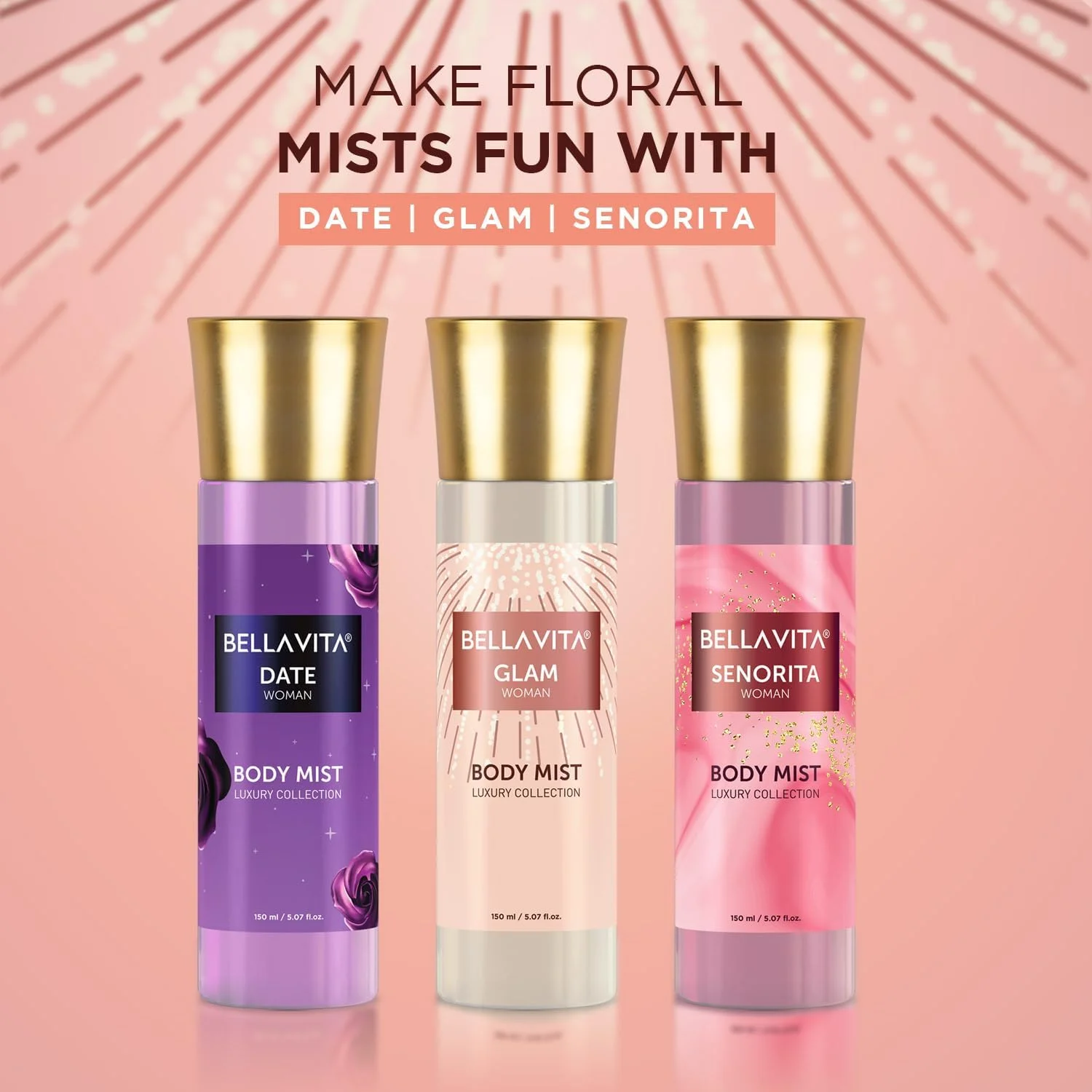 اسپری خوشبو کننده بدن زنانه Bella Vita Luxury Glam، عطر گلی و یاس با ماندگاری طولانی، 150 میلی لیتر اسپری خوشبو کننده بدن زنانه Bella Vita Luxury Glam، عطر گلی و یاس با ماندگاری طولانی، 150 میلی لیتر