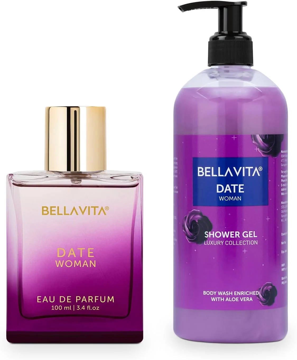 عطر زنانه Bella Vita Luxury Date EDP با رایحه ماندگار 100 میلی لیتر و ژل دوش برای پاکسازی عمیق، آبرسانی و نرمی پوست حاوی آلوئه ورا 500 میلی لیتر