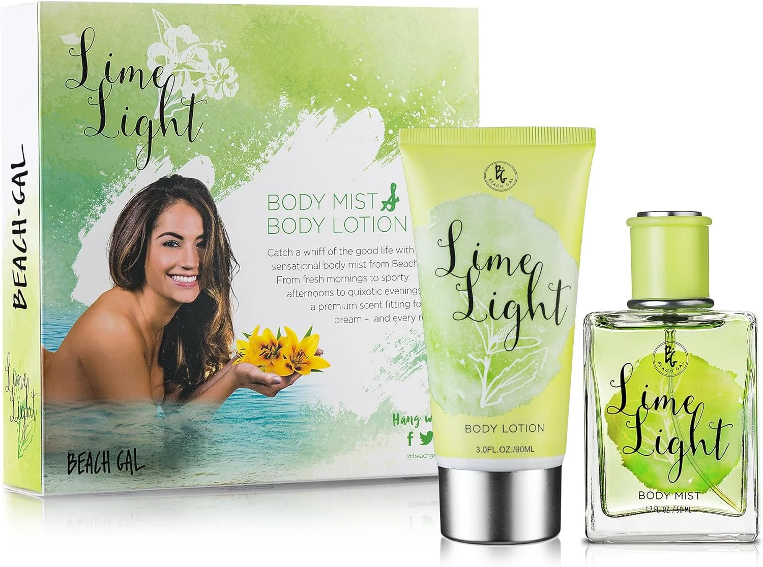 ست هدیه عطر و لوسیون بدن Beach Gal Lime Light برای زنان، لوسیون 88 میلی لیتری، اسپری 50 میلی لیتری ست هدیه عطر و لوسیون بدن Beach Gal Lime Light برای زنان، لوسیون 88 میلی لیتری، اسپری 50 میلی لیتری