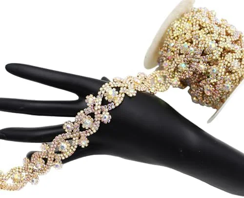 نوار تزئینی زنجیره ای نگین دار درخشان AB طلایی کریستالی برای خیاطی لباس عروس، جواهرات DIY، گردنبند، کیف، تزئین لباس مهمانی، لوازم صنایع دستی براق نوار تزئینی زنجیره ای نگین دار درخشان AB طلایی کریستالی برای خیاطی لباس عروس، جواهرات DIY، گردنبند، کیف، تزئین لباس مهمانی، لوازم صنایع دستی براق