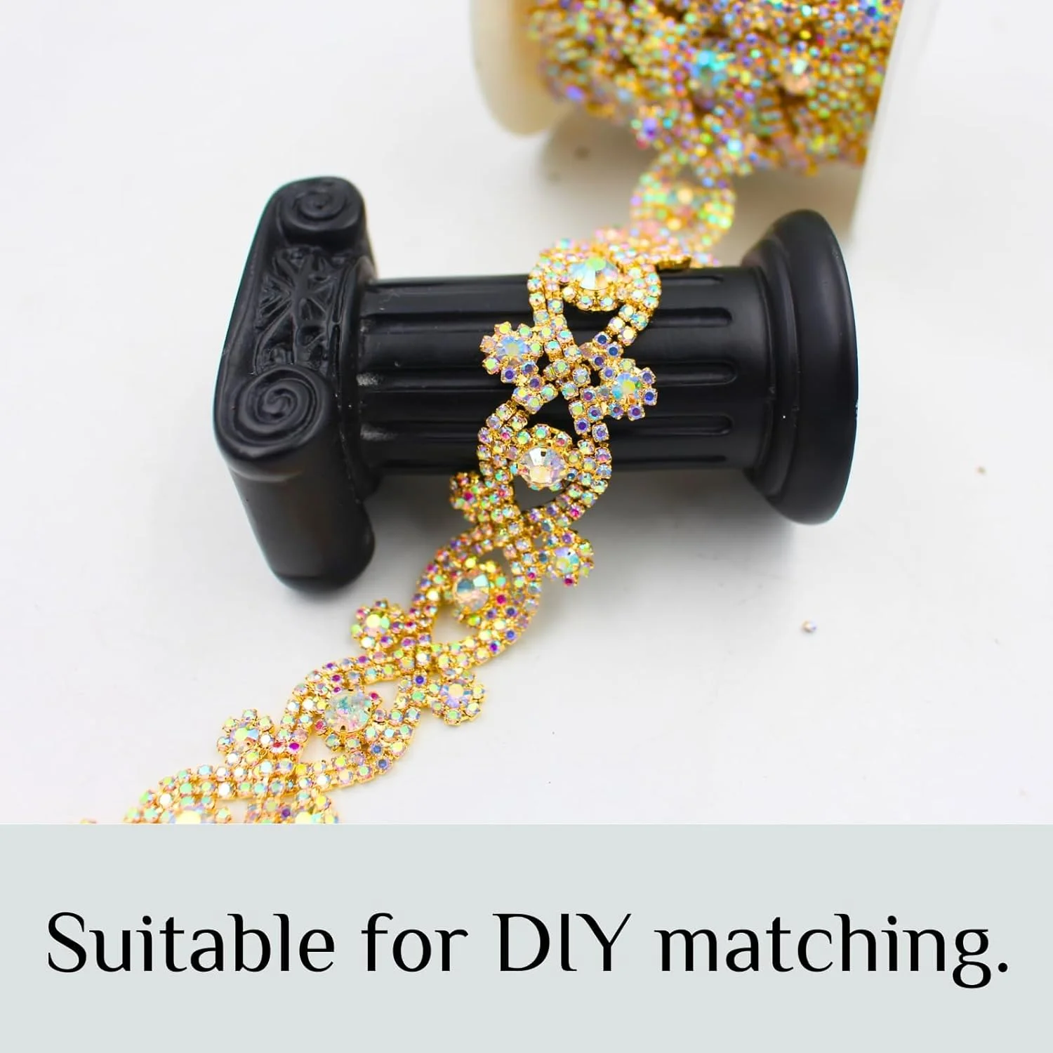 نوار تزئینی زنجیره ای نگین دار درخشان AB طلایی کریستالی برای خیاطی لباس عروس، جواهرات DIY، گردنبند، کیف، تزئین لباس مهمانی، لوازم صنایع دستی براق