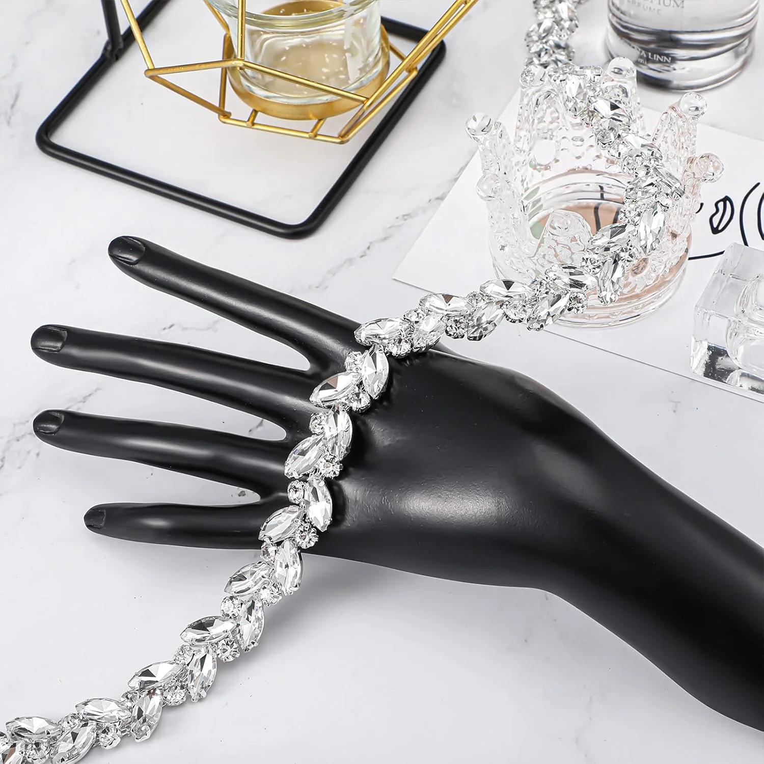 1 یارد نوار تزئینی نگین دار، زنجیر نگین الماس کریستالی، اپلیکه نگین دار درخشان برای تزئین مهمانی عروسی و تزئین لباس عروس، لوازم جانبی لباس