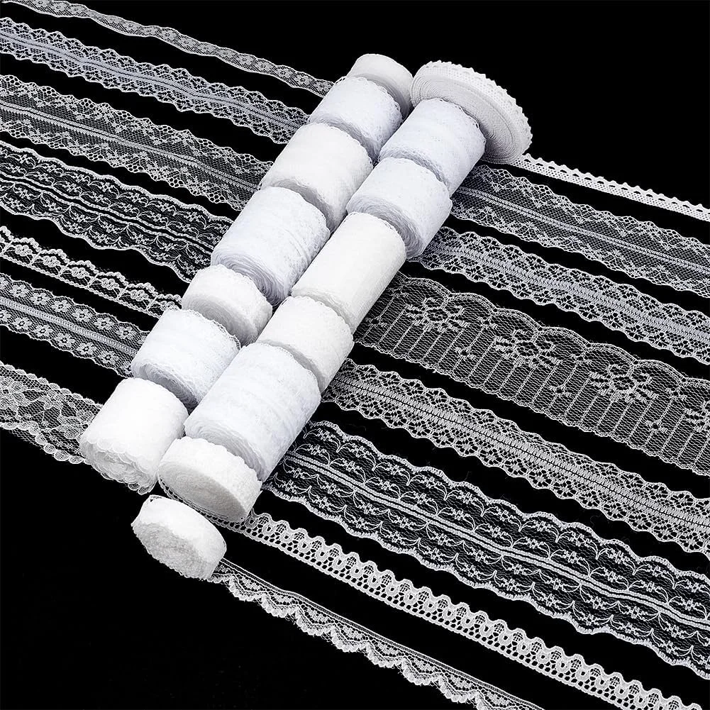 PH PandaHall 75 یارد روبان توری سفید، 15 مدل توری گلدار قدیمی، روبان قلاب بافی توری با طرح های متنوع، رول های توری، پارچه توری برای خیاطی، صنایع دستی، تزئین لباس، روبان عروسی