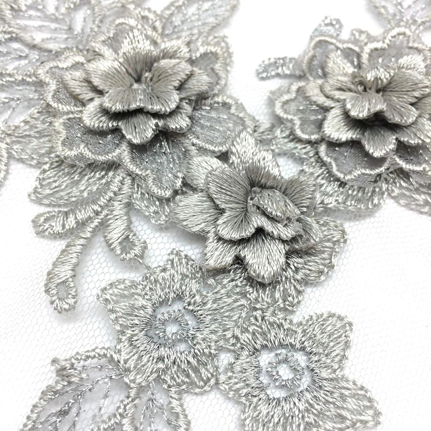 PEPPERLONELY 2 عدد اپلیکه توری گلدوزی شده گل خاکستری سه بعدی، تزئین لباس عروسی دست ساز، کاردستی خیاطی DIY، 19 x 15 سانتی متر
