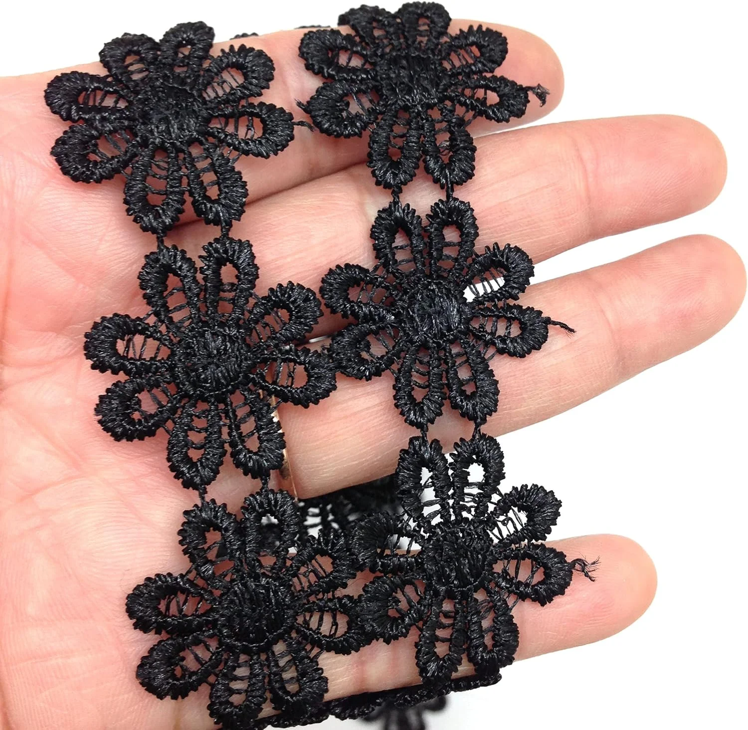 نوار توری مشکی PEPPERLONELY به طول 2 یارد، تزیین گل بابونه، نوار توری برای لباس، خیاطی، گل سازی، دکوراسیون مهمانی خانگی، تزیینات عروسی، لوازم صنایع دستی توری