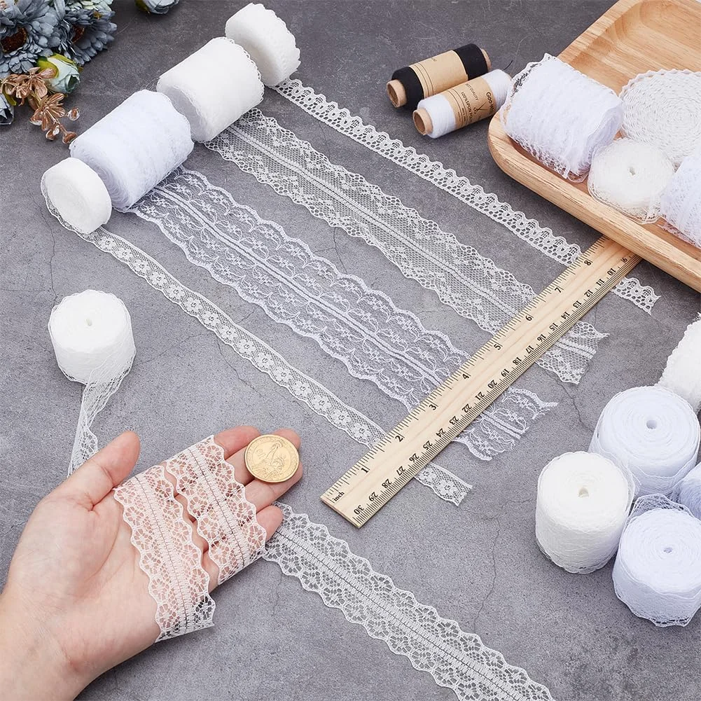 PH PandaHall 75 یارد روبان توری سفید، 15 مدل توری گلدار قدیمی، روبان قلاب بافی توری با طرح های متنوع، رول های توری، پارچه توری برای خیاطی، صنایع دستی، تزئین لباس، روبان عروسی