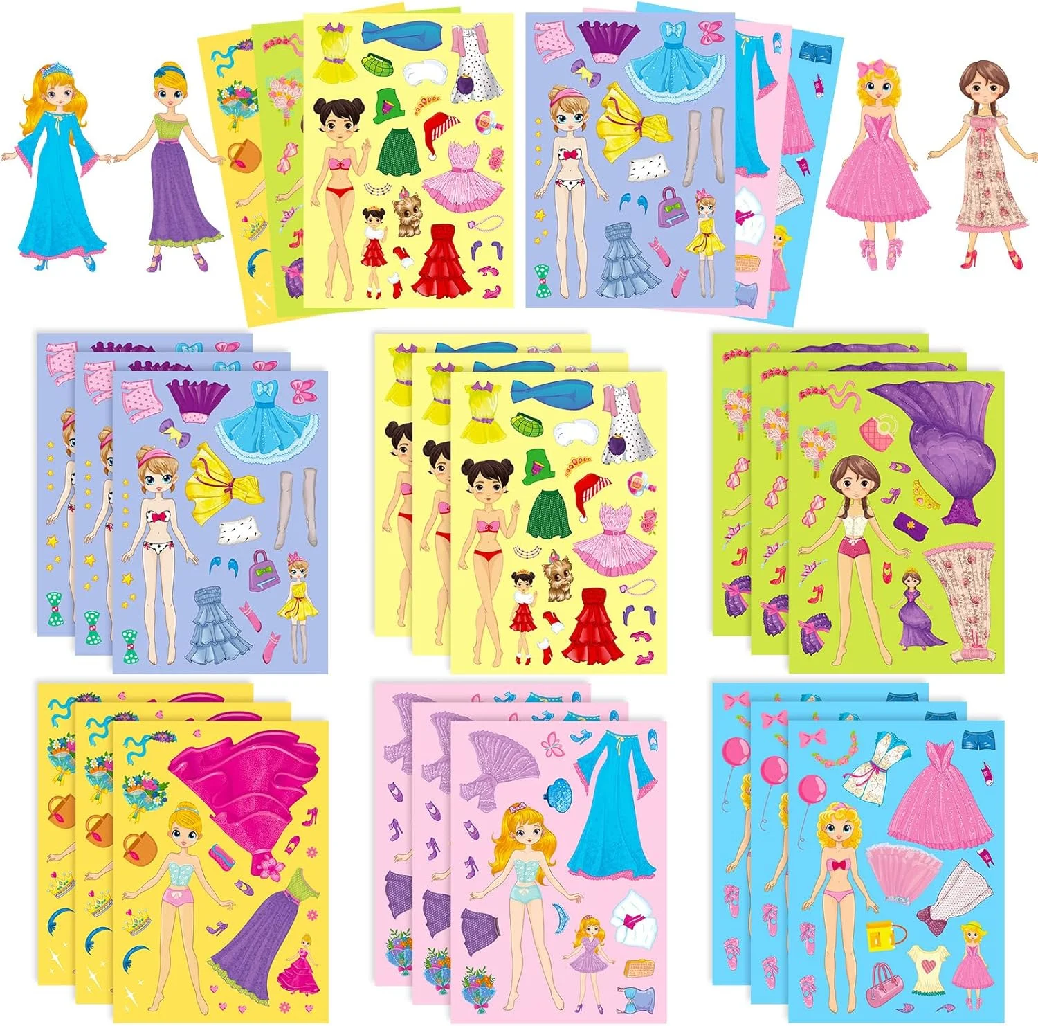 18 برگه استیکر لباس پرنسسی برای ساخت صورت، استیکرهای DIY برای کودکان، بازی کاردستی ساخت صورت برای کودکان برای لوازم جشن تولد پرنسس (لباس) 18 برگه استیکر لباس پرنسسی برای ساخت صورت، استیکرهای DIY برای کودکان، بازی کاردستی ساخت صورت برای کودکان برای لوازم جشن تولد پرنسس (لباس)
