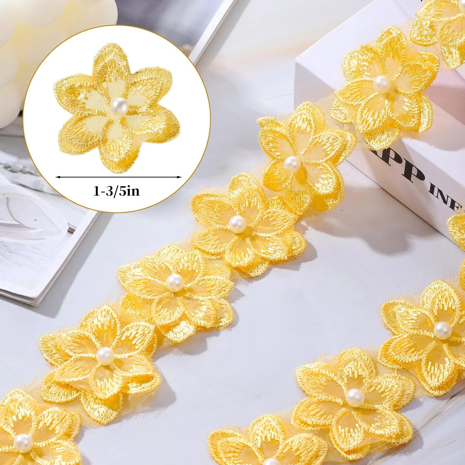 نوار توری گل سه بعدی پلی استر 2 یاردی، نوار توری گل زرد، اپلیکه گلدوزی شده برای دوخت لباس عروسی، تزئین لباس DIY، لوازم صنایع دستی، دکوراسیون نوار توری گل سه بعدی پلی استر 2 یاردی، نوار توری گل زرد، اپلیکه گلدوزی شده برای دوخت لباس عروسی، تزئین لباس DIY، لوازم صنایع دستی، دکوراسیون