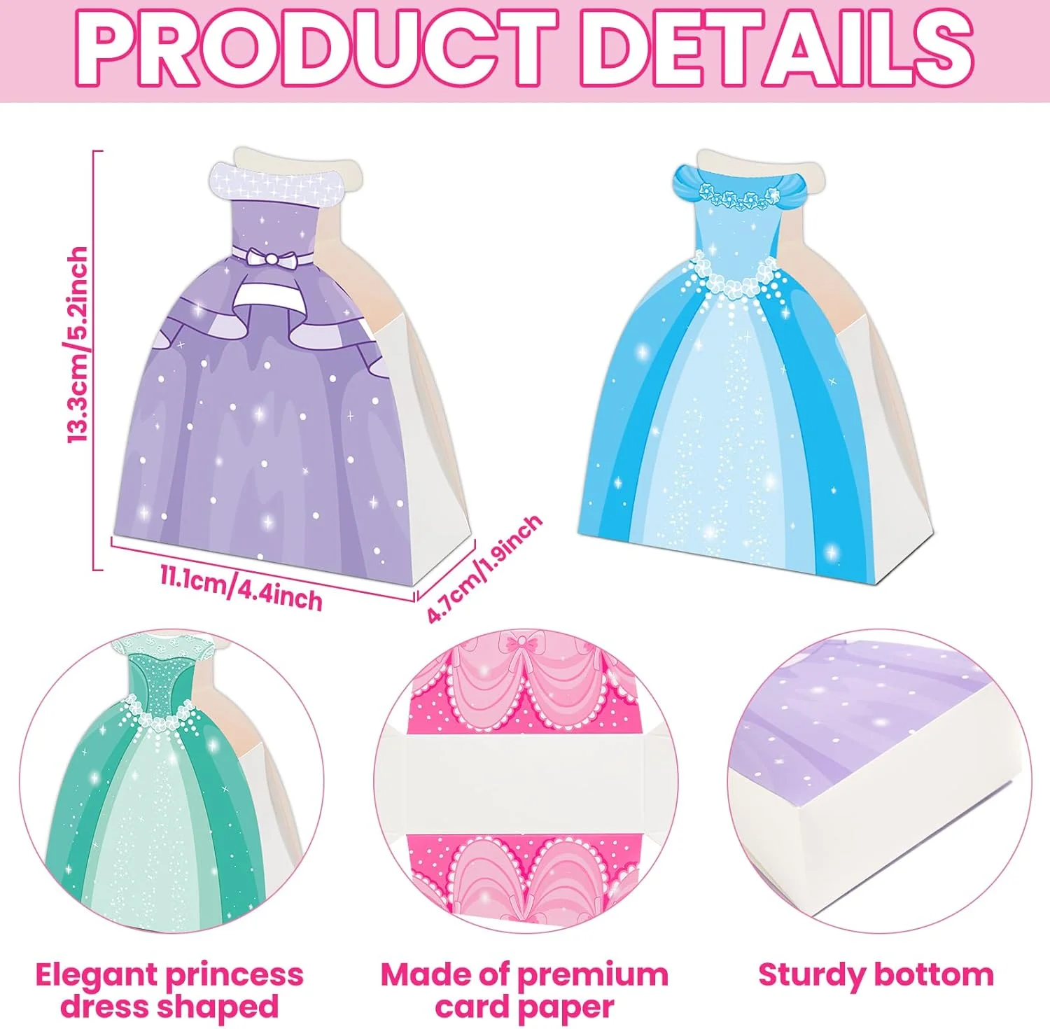 جعبه های هدیه کاغذی پرنسس 12 عددی برای تزئینات جشن تولد پرنسس، کیسه های آب نبات به شکل لباس پرنسس، جعبه هدیه مهمانی پرنسس برای لوازم جشن تولد کودک