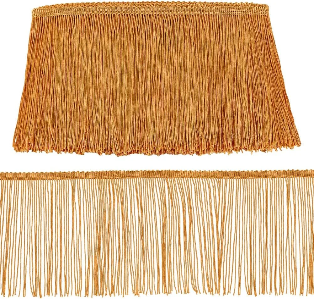 نوار حاشیه ریشه دار OLYCRAFT به طول 10 متر، توری منگوله ای با عرض 14.5 سانتی متر، نوار حاشیه زنجیره ای شامپاینی برای لباس رقص لاتین، تزئین لباس DIY، آباژور و تزئینات کوسن