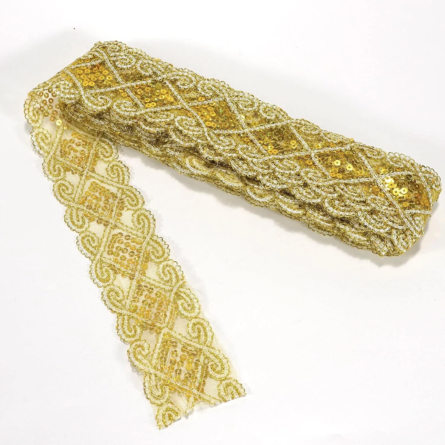 نوار توری طلایی لویلیسا، 10 یارد، توری پولک دار، نوار توری مشبک، لوازم خیاطی برای تزئین لباس، تزیینات صنایع دستی