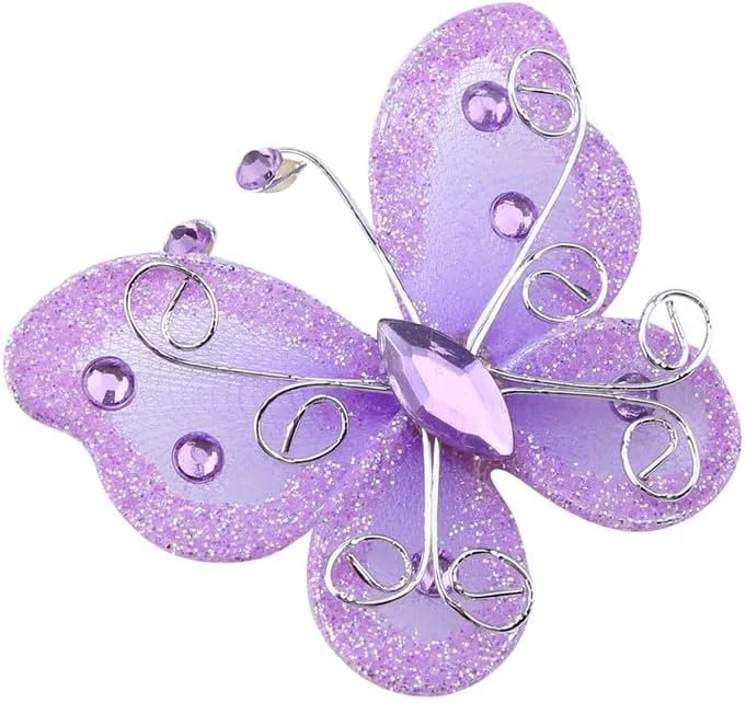 موموتن 24 عدد پروانه درخشان سیم فلزی شفاف، پروانه های نگین دار ظریف نایلونی برای تزئین لباس مهمانی عروسی، لوازم DIY برای عروسی خانگی (بنفش)