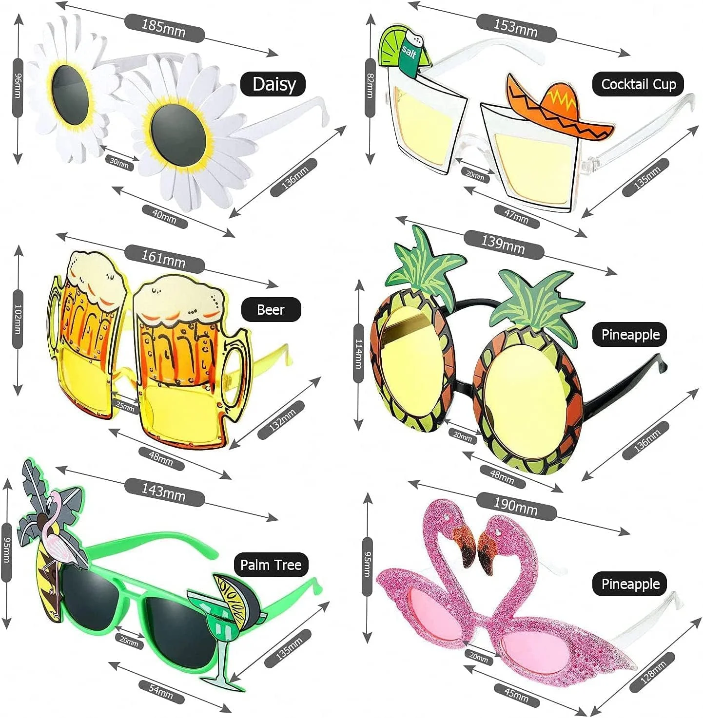 عینک آفتابی مهمانی MINGSHIJX مدل هاوایی خنده دار 6 عددی برای تفریح ​​تابستانی، لوازم تزئینی مهمانی با تم ساحلی، لباس های فانتزی گرمسیری تابستانی