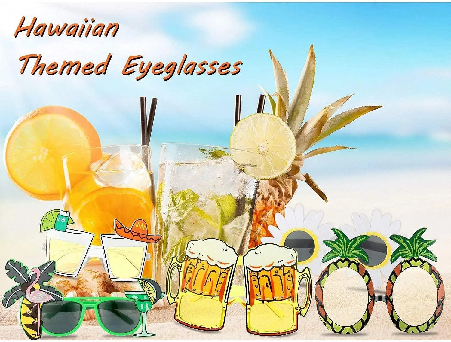 عینک آفتابی مهمانی MINGSHIJX مدل هاوایی خنده دار 6 عددی برای تفریح ​​تابستانی، لوازم تزئینی مهمانی با تم ساحلی، لباس های فانتزی گرمسیری تابستانی