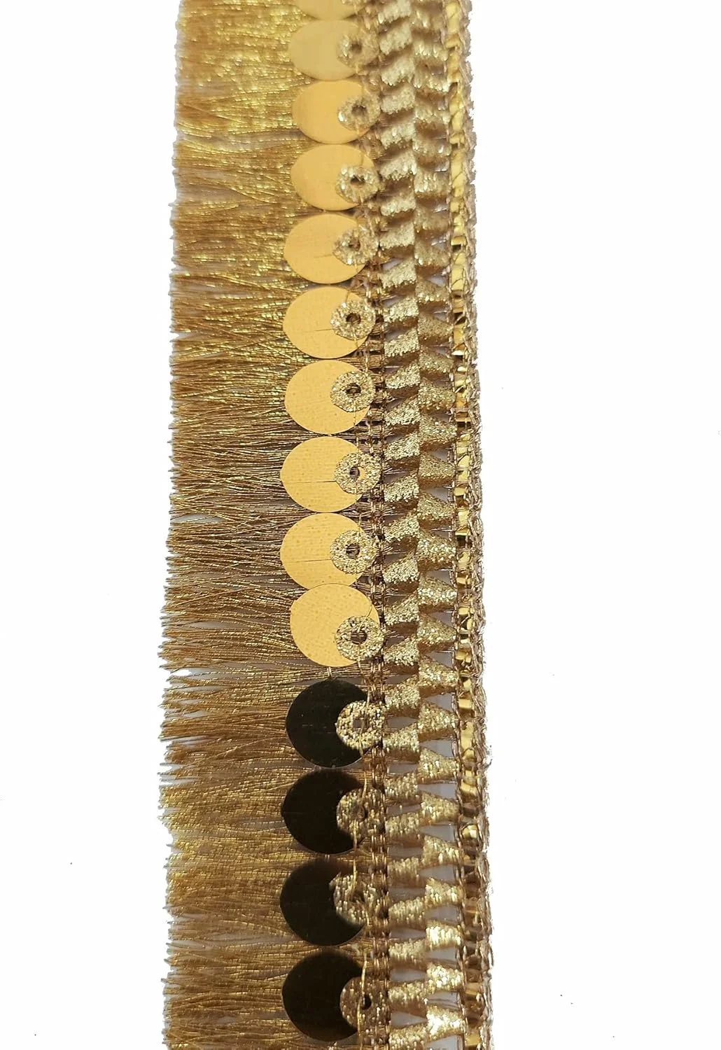 حاشیه توری پولک دار منگوله دار مزین زری-2 مناسب برای لباس، ساری، لهنگا، دوپاتا، کیف، صنایع دستی و تزئینات (9 متر) (طلایی عتیقه)