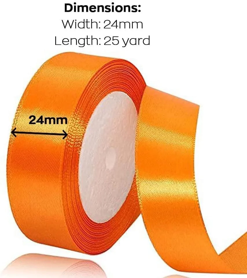 روبان ساتن نارنجی MARKQ، 24 میلی متر در 25 یارد روبان پلی استر پارچه ای برای بسته بندی هدیه، لوازم مهمانی، تزئینات عروسی، ساخت پاپیون، دسته گل، پروژه های خیاطی و لوازم صنایع دستی