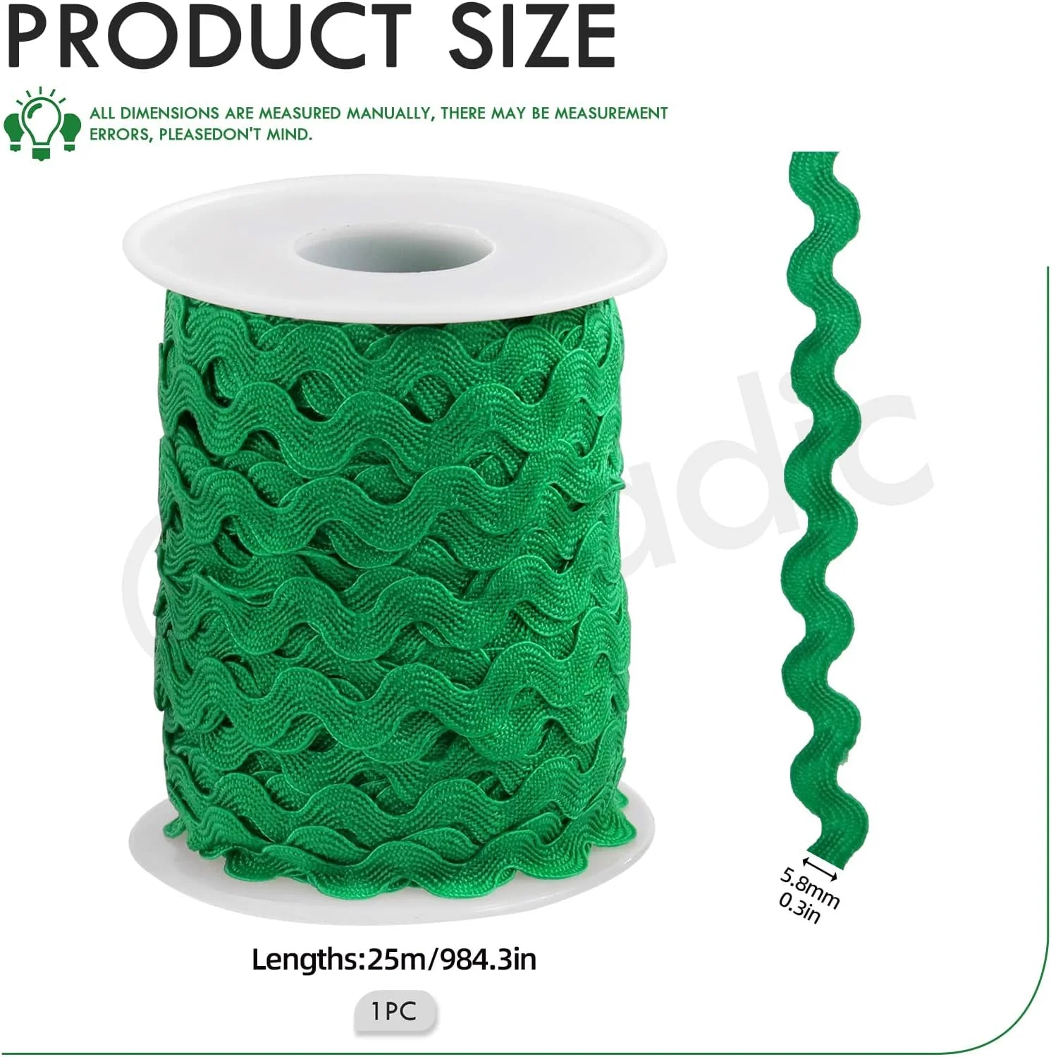 نوار حاشیه موج دار Keadic، 25 متری، نوار توری زیگزاگی 5 میلی متری برای دوخت لباس، تزیین لباس، دکوراسیون مهمانی، لوازم صنایع دستی (سبز)
