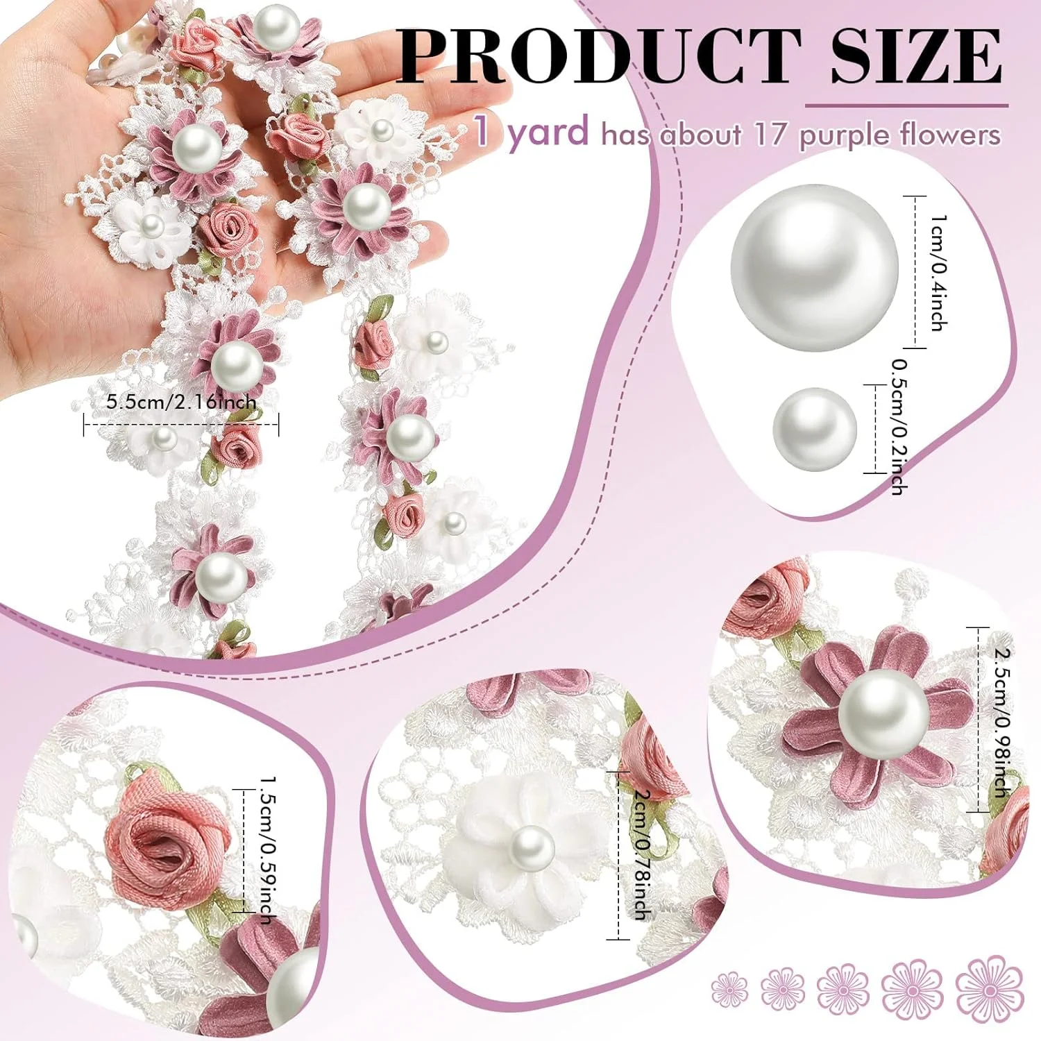 نوار تزیینی لبه توری مرواریدی گل KASTWAVE، عرض 5.5 سانتی متر، نوار تزیینی به سبک وینتیج، پارچه گلدوزی شده برای دوخت لباس عروس، تزیین لباس مهمانی (1 متر)