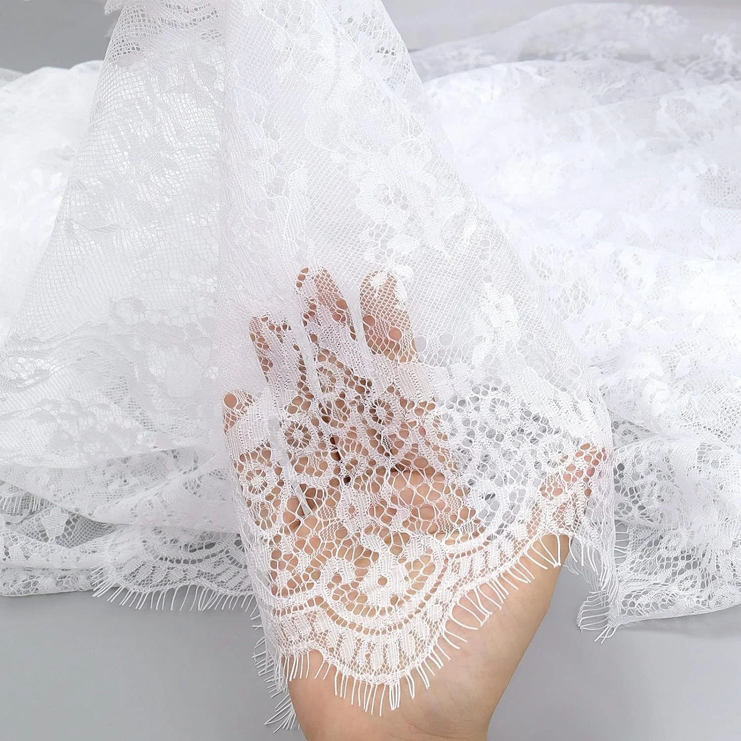 پارچه توری IDONGCAI، توری نرم شانتیلی فرانسوی مژه دار طرح گل، 152x304 سانتی متر، مناسب تور عروس، لباس عروسی، تزیینات منزل، تریم، اپلیکه، روبان، رومیزی، پرده، لوازم خیاطی، سفید