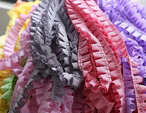 HZLXF1 پارچه توری کشی طرح دار پلیسه دار 1 متری با عرض 4 سانتی متر، نوار توری گیپور مناسب برای تزئین لباس های خیاطی (رنگ: قرمز)