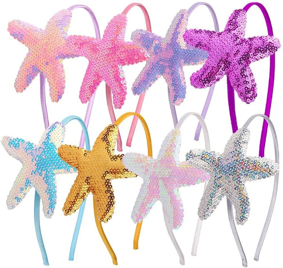هدبند پولکی اکلیلی، 8 عدد هدبند براق پری دریایی رنگارنگ، لوازم جانبی موی پولکی ستاره دریایی برای زنان دختران کودکان هدیه لوازم دکوری جشن تولد